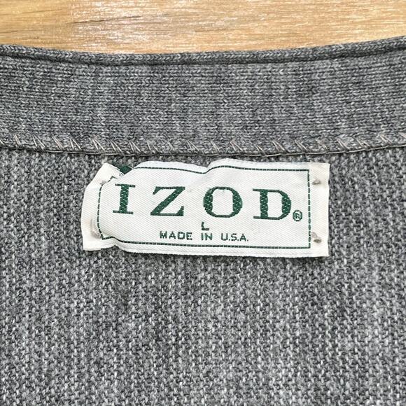 Vintage 80s IZOD Cardigan Sweater Men's Size Large Gray Grandpa Made in USA - Picture 3 of 13